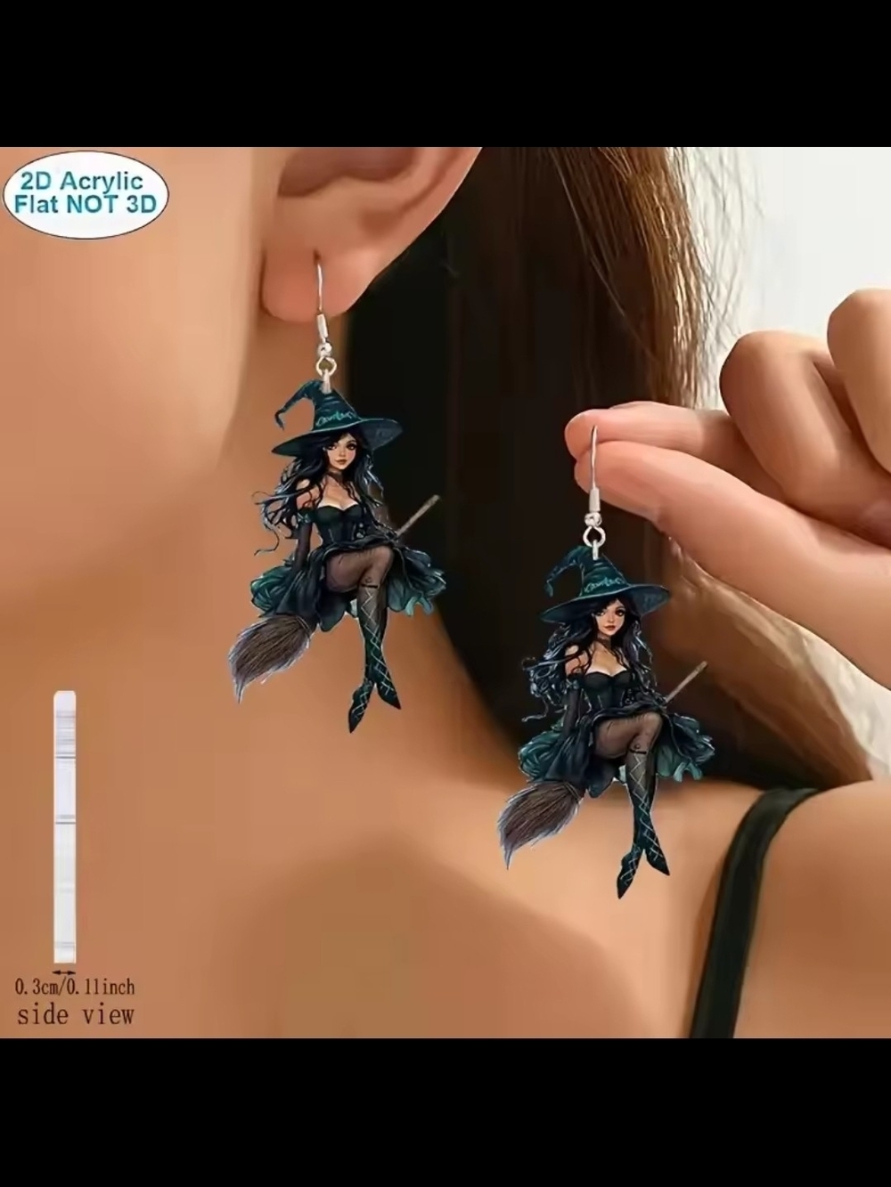 Witch Acrylic Dangle Earrings in Teal - Women Jewelry